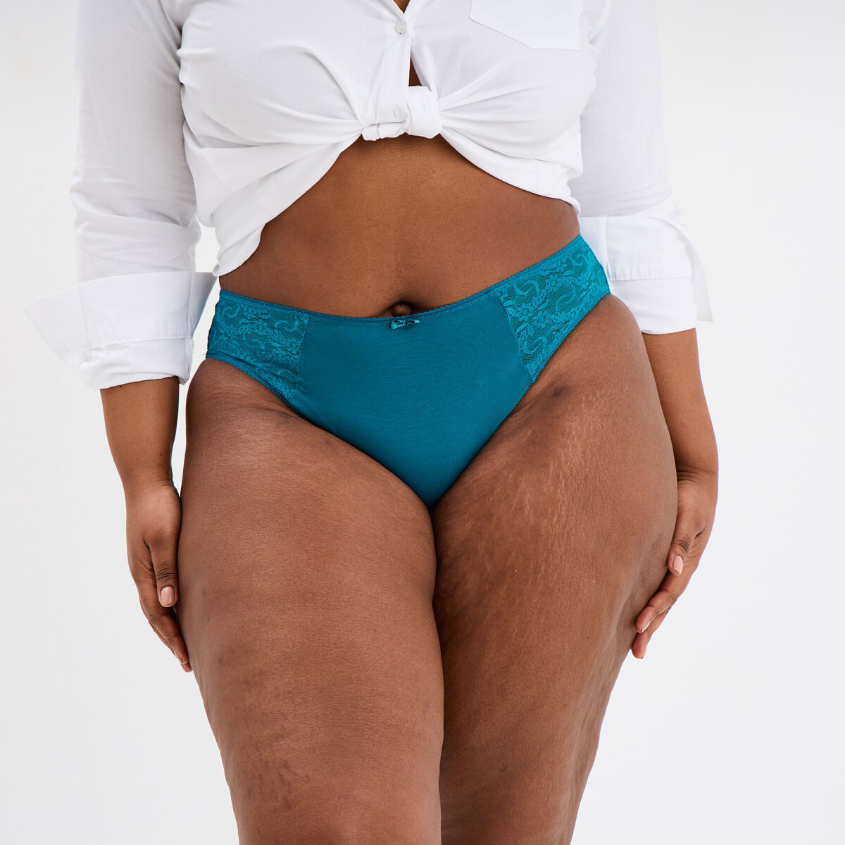 Culotte empiècements dentelle bleu canard femme grande taille