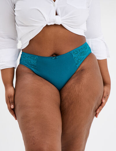 Culotte empiècements dentelle bleu canard femme grande taille