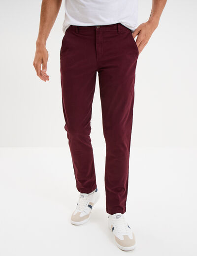 Pantalon chino droit stretch retroussé violet foncé homme