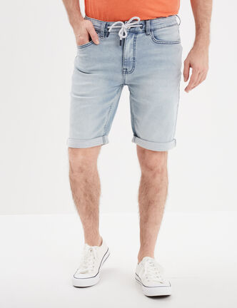 Bermuda droit à coulisse en jean Creeks denim bleach homme