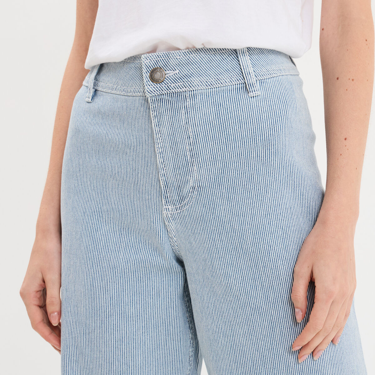 Pantalon flare cropped taille haute blanc femme
