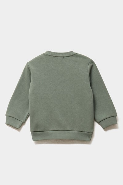 Sweat molletonn&eacute; &eacute;paule boutonn&eacute;e vert kaki b&eacute;b&eacute; gar&ccedil;on