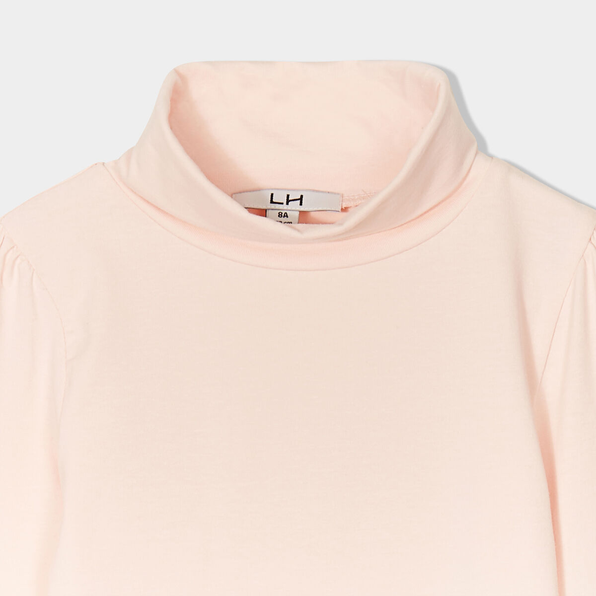 T-shirt col roul&eacute; manches longues coton rose clair fille