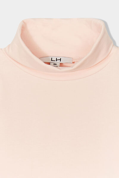 T-shirt col roul&eacute; manches longues coton rose clair fille