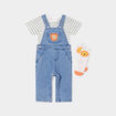 Ensemble 3 pièces coton salopette jean ecru bébé garçon