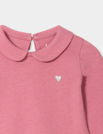 T-shirt col claudine manches longues vieux rose bébé fille