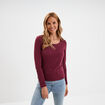 T-shirt coton col rond manches longues bordeaux femme