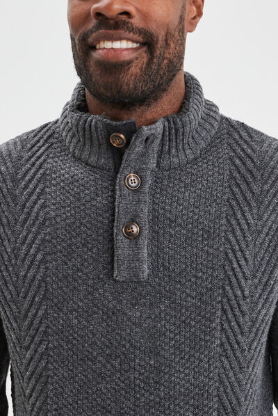 Pull camionneur boutonné gris foncé homme
