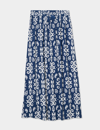 Jupe longue fluide bleu marine femme
