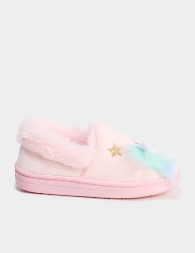 Chaussons fourrés brodés rose fille