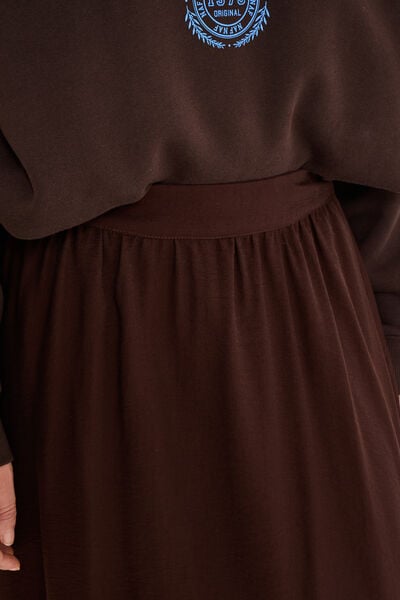 Jupe longue &eacute;vas&eacute;e taille &eacute;lastiqu&eacute;e marron fonc&eacute; femme