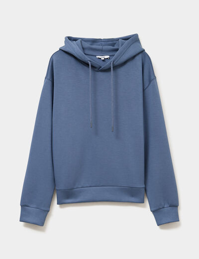Sweat hoodie manches longues à capuche bleu gris femme