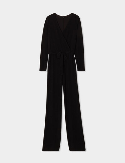 Combinaison pantalon ceinturée nouée noir femme