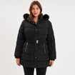 Doudoune mi-longue ceintur&eacute;e &agrave; capuche noir femme grande taille