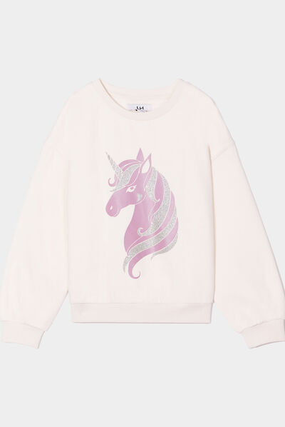Sweat à paillettes manches longues creme fille