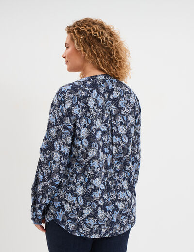 Chemise col mao Modavista bleu marine femme grande taille