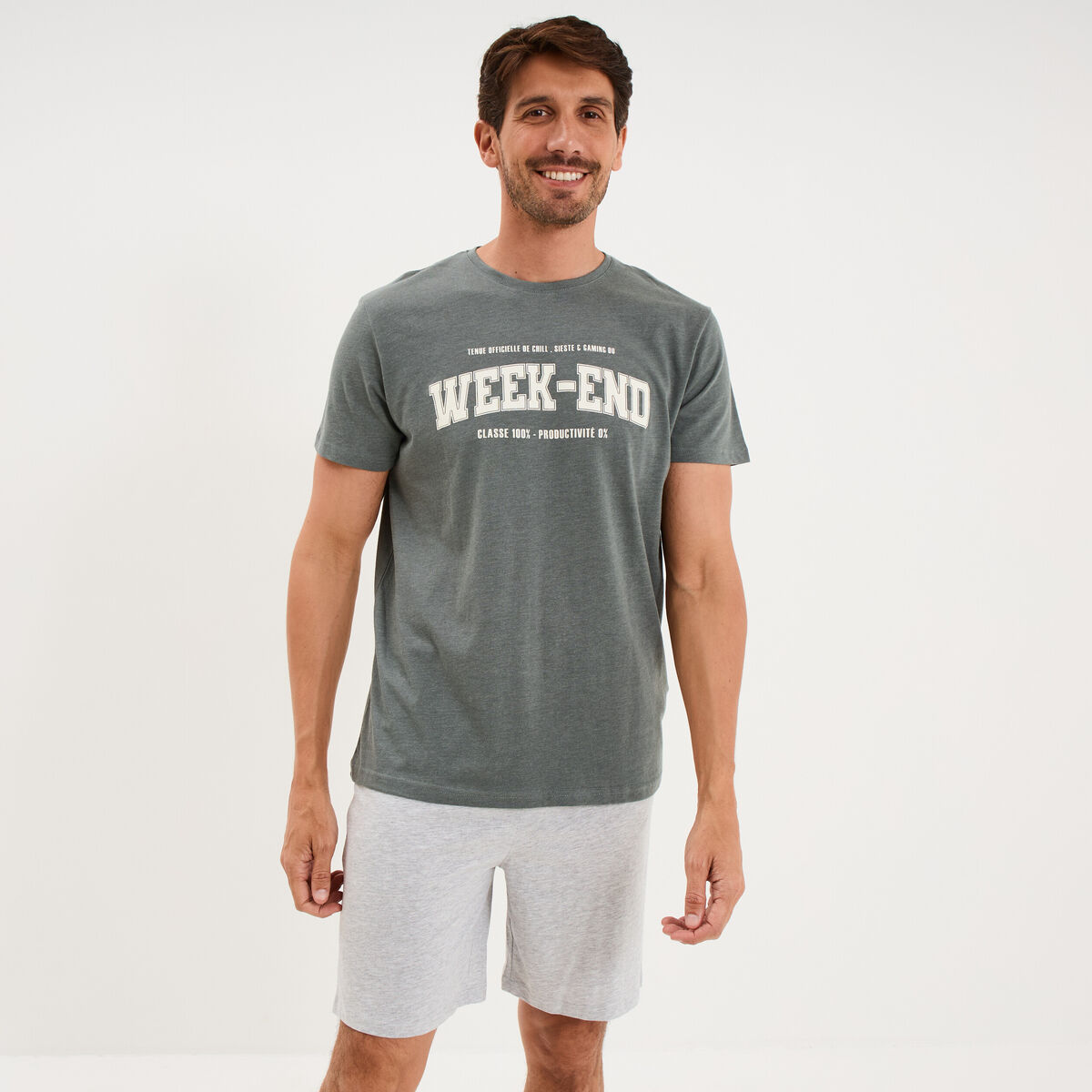 Ensemble pyjama short et t-shirt vert kaki homme