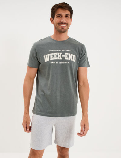 Ensemble pyjama short et t-shirt vert kaki homme