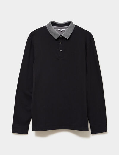 Polo manches longues coton majoritaire noir homme