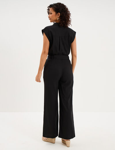 Combinaison pantalon lin m&eacute;lang&eacute; noir femme