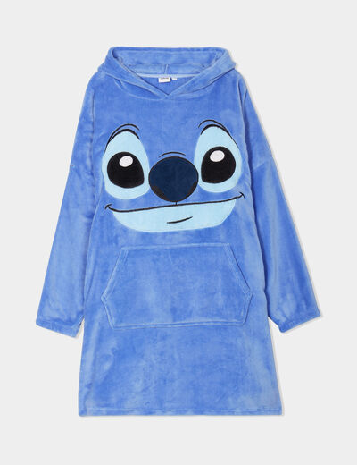 Poncho plaid &agrave; capuche Stitch bleu femme