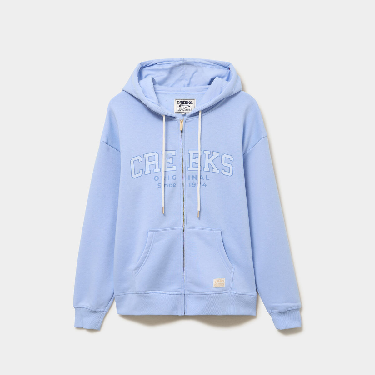 Sweat zipp&eacute; &agrave; capuche bleu lavande femme