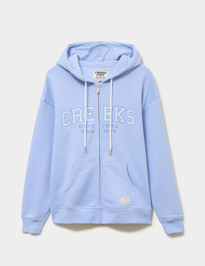 Sweat zipp&eacute; &agrave; capuche bleu lavande femme