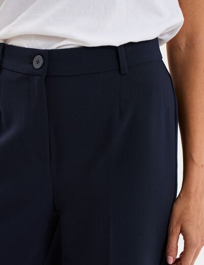 Pantalon taille haute droit avec pinces bleu fonc&eacute; femme