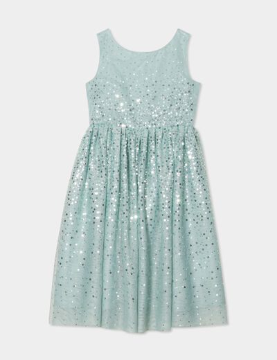 Robe sans manches à sequins effet tulle vert pastel fille