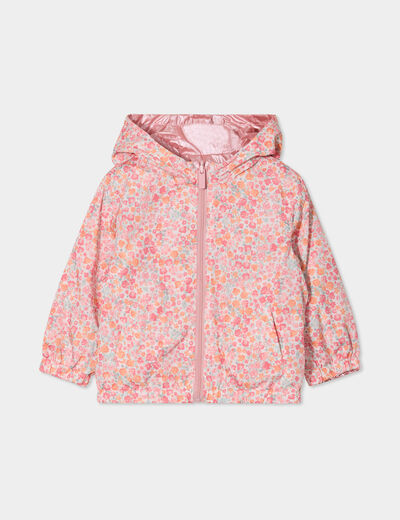 Blouson réversible imperméable à capuche ecru bébé fille