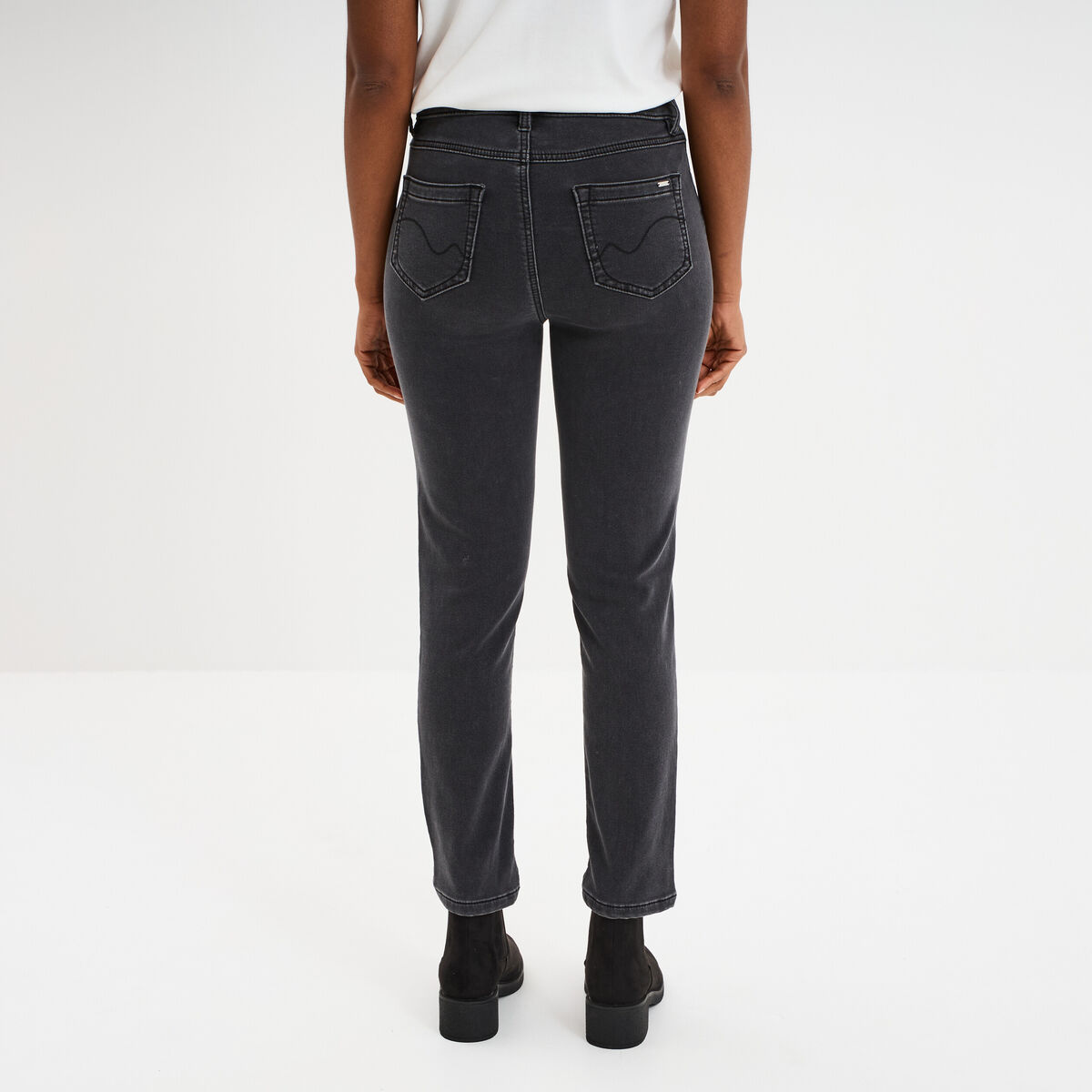 Jean stretch slim 7/8 ème denim noir femme