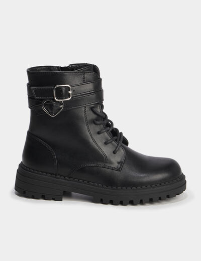 Boots &agrave; lacets et boucles noir fille