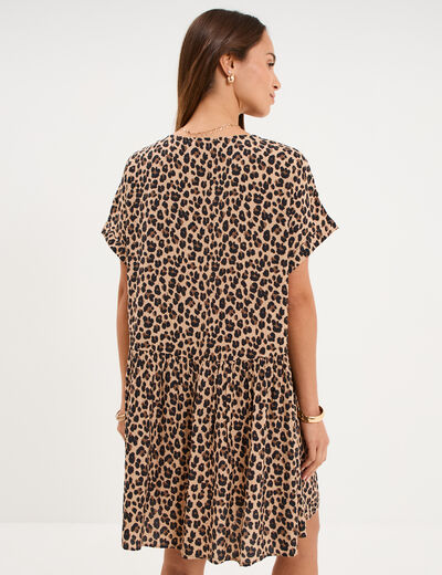 Robe courte fluide manches courtes beige clair femme