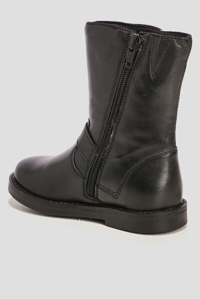 Bottes zippées en cuir noir fille