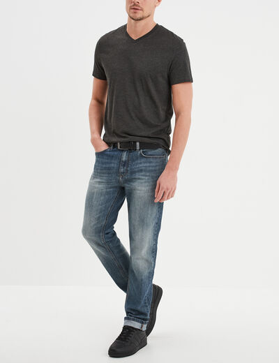 T-shirt droit col V gris foncé homme