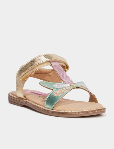 Sandales papillons en cuir multicolore fille