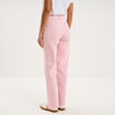 Jean droit taille haute coton rose clair femme