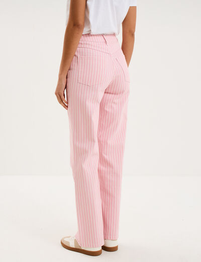 Jean droit taille haute coton rose clair femme