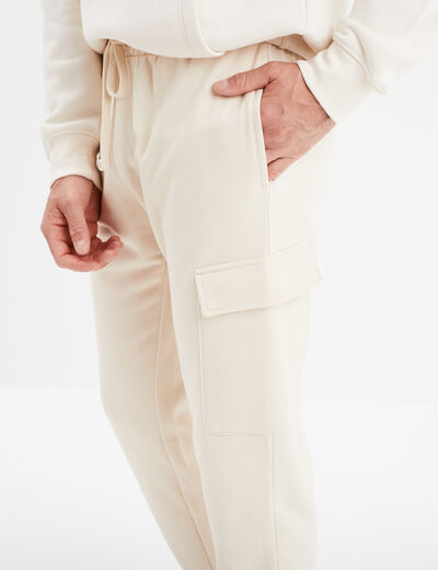Pantalon jogging cargo molleton ecru homme