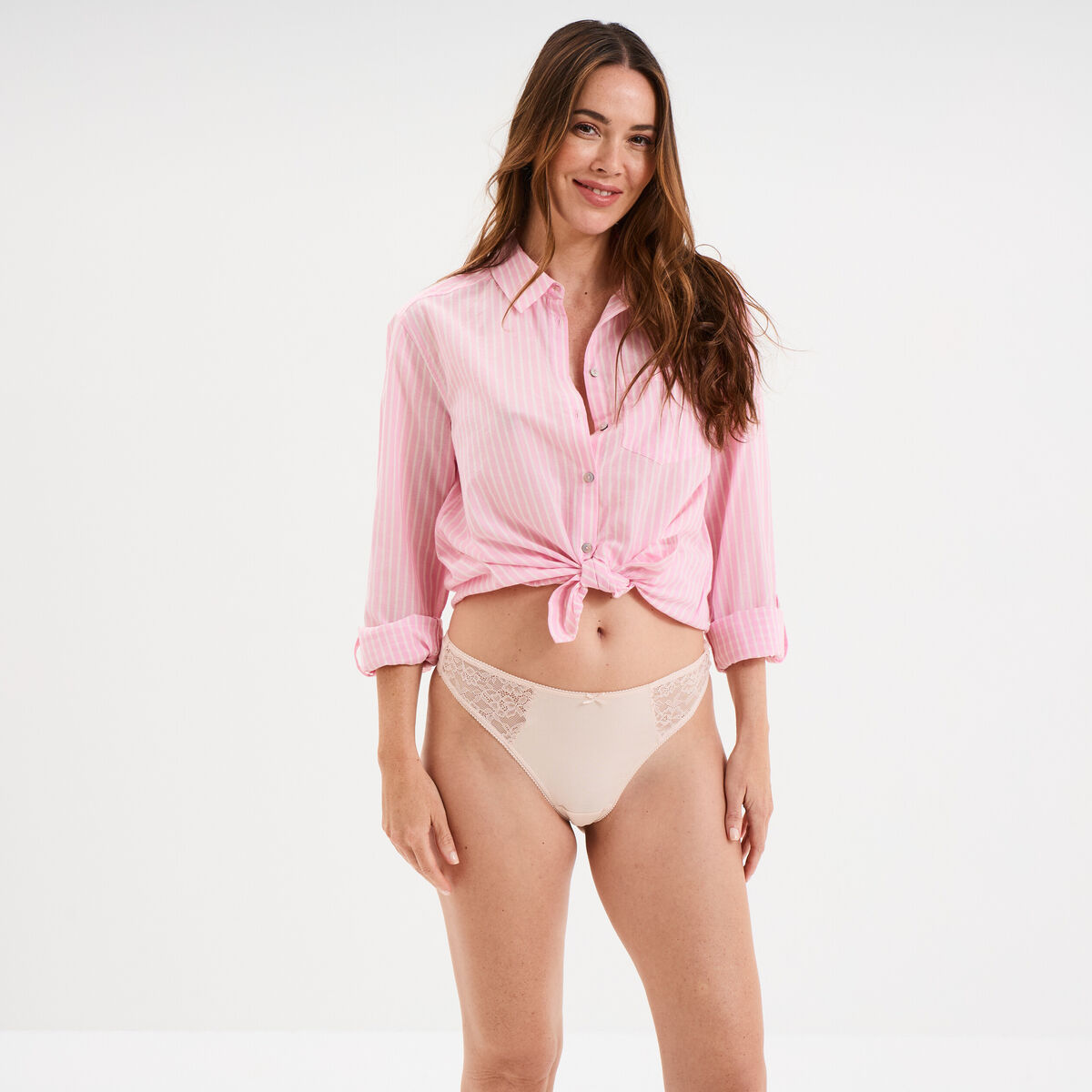 String coton majoritaire rose poudr&eacute;e femme