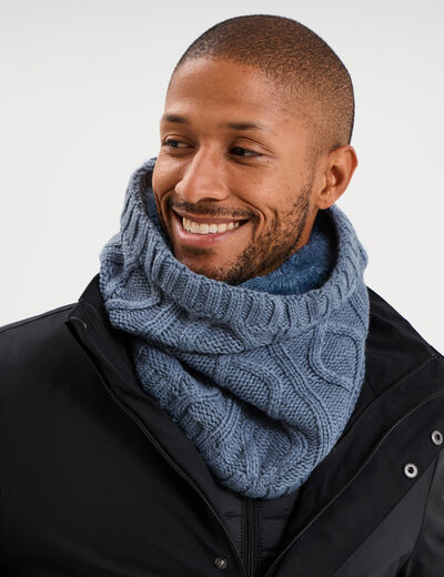 Tour de cou &agrave; torsades doubl&eacute; bleu homme