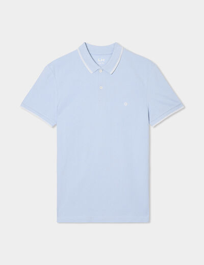 Polo manches courtes bords contrastés bleu clair homme