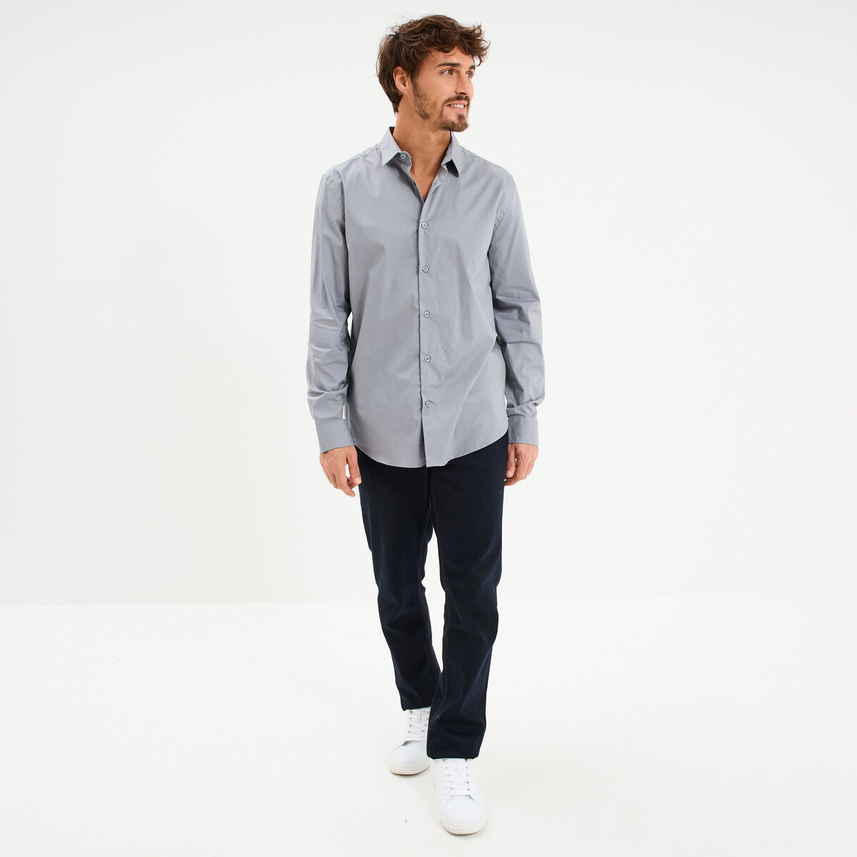 Chemise stretch manches longues bleu gris homme