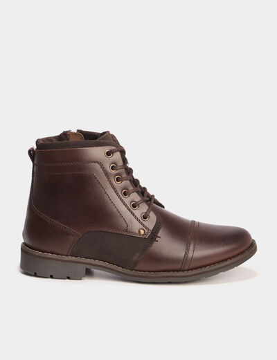 Bottines &agrave; lacets en cuir marron homme