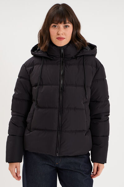 Doudoune &agrave; capuche zipp&eacute;e femme noir femme