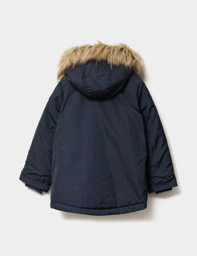 Parka mi-longue &agrave; capuche bleu marine gar&ccedil;on