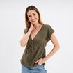 T-shirt dentelle col en V noeud vert kaki femme