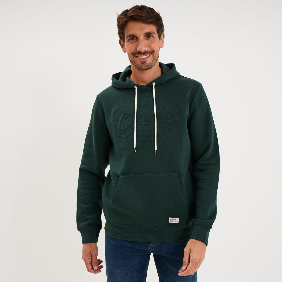 Sweat hoodie 1 poche manches longues vert homme