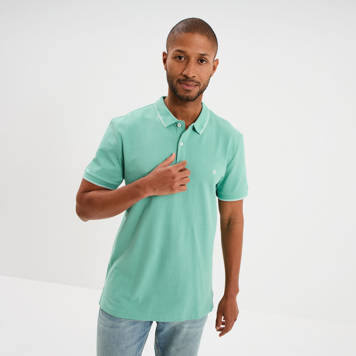 Polo piqu&eacute; coton manches courtes vert menthe homme