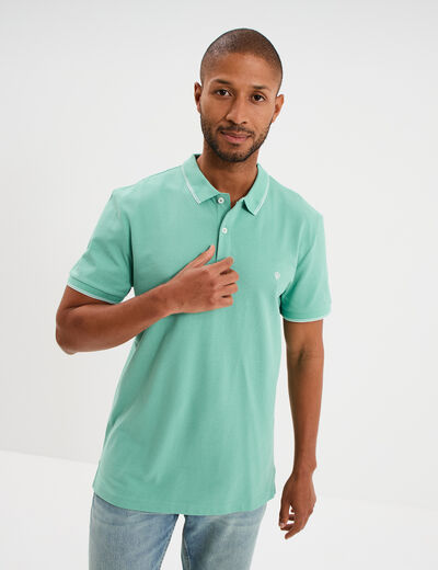 Polo piqu&eacute; coton manches courtes vert menthe homme